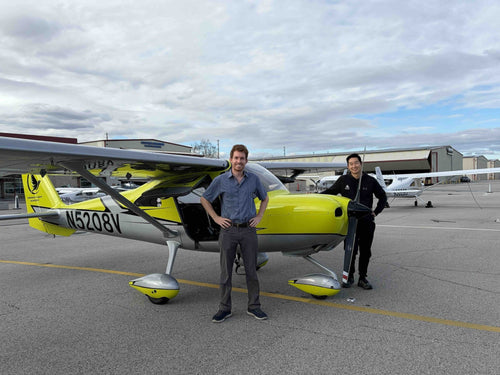 Couple with their instructor at Van Nuys Airport before a two-hour discovery flight for two over Los Angeles