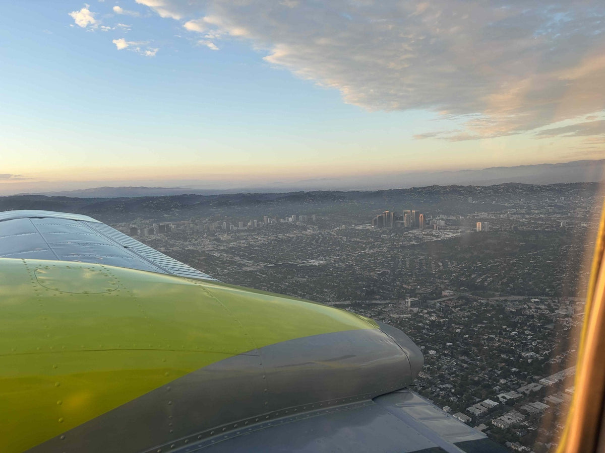 View west toward the Santa Monica coastline from the cockpit on a 90-minute discovery flight