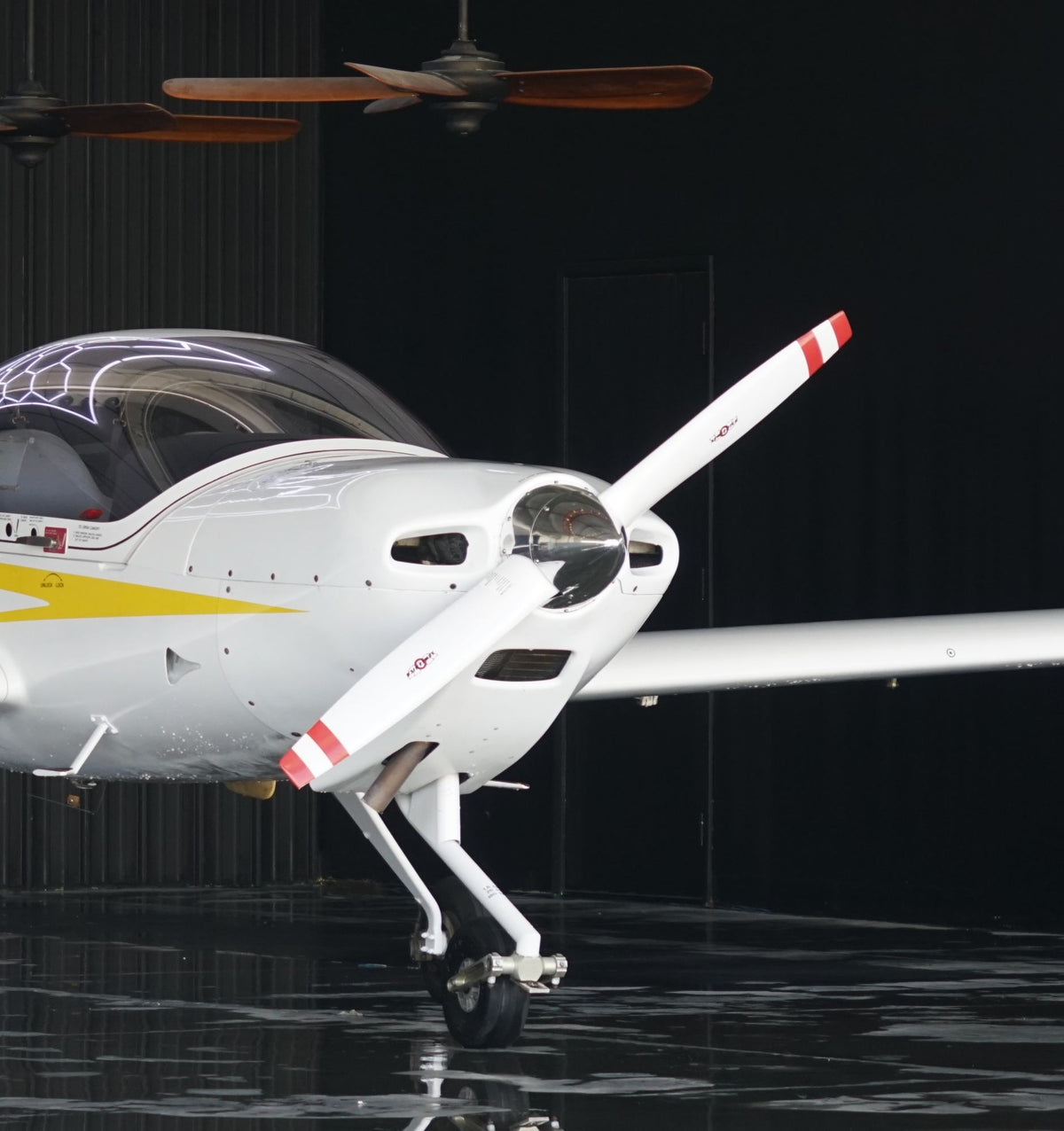 Diamond DA20 nose and canopy in the hangar