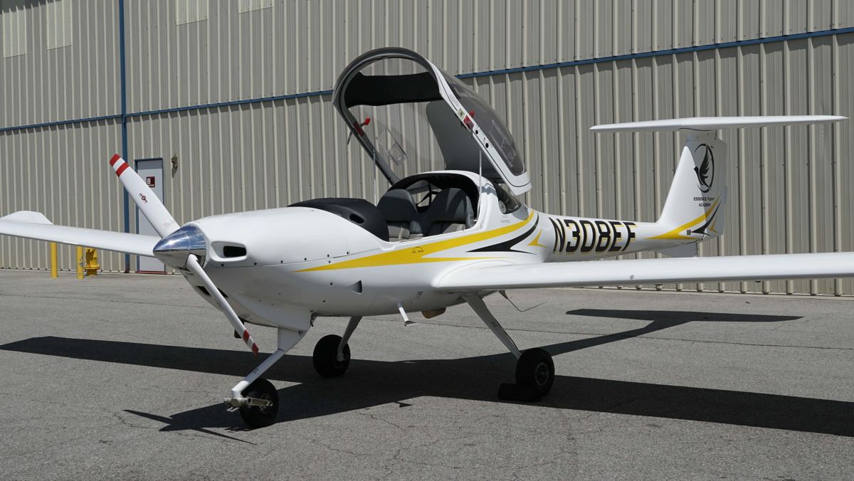 Diamond DA20-C1 on the ramp at Van Nuys Airport, the aircraft used for spin training and the CFI spin endorsement
